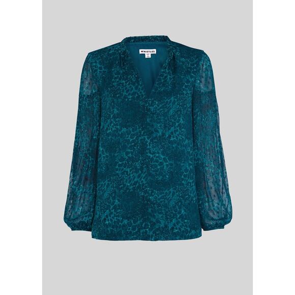 Whistles Teal Big Cat Dobby Blouse Size 10 - Picture 6 of 14